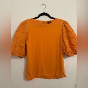 J.Crew Orange Puff-Sleeve Eyelet Top – Size Medium